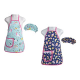 Kit C/ 2 Avental Infantil Criança Menina Com Touca Chapéu