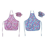 Kit C/ 2 Avental Infantil Unicórnio Menina Com Touca Chapéu