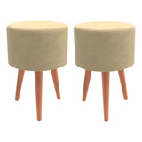 Kit C/ 2 Puff Retrô Estofado Decorativo Premium Sala Quarto