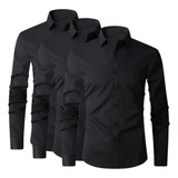 Kit C/ 3 Camisa Social Masculina Slim Cores Variadas Confort
