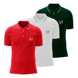 Kit C/ 3 Camiseta Polo Masculina Casual Social Slim Premium