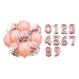 Kit C/10 Balão Bexiga Rose Gold + 2 Balão Números Rose 40cm 