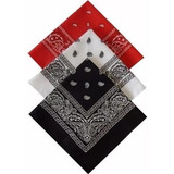 Kit C/3 Bandanas Lenço Preto, Vermelho E Branco Algodão R239