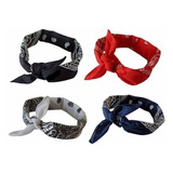 Kit C/3 Bandanas Lenço Preto, Vermelho E Branco Algodão 