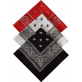 Kit C/3 Bandanas Lenço Preto, Vermelho E Branco Algodão