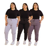 Kit C/3 Calças Jogger Ribana Feminina Canelada Cintura Alta