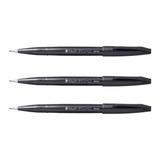 Kit C/3 Canetas Pentel Brush Sign Pen Touch - Preto 