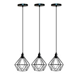Kit C/3 Pendentes Aramado Diamante Retro Vintage Cobre Cor Preto 110v/220v