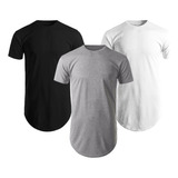 Kit C/3 Un Camisas Blusas Masculinas Longline Plus Size