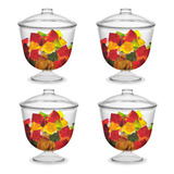 Kit C/4 Taça Acrílico C/ Tampa 15x15cm Balas Doces 1500ml