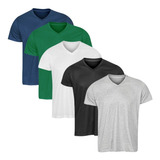 Kit C/5 Camisetas Malha Fria Gola V Básica Tecido Pv Camisa