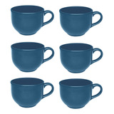 Kit C/6 Caneca 740ml Jumbo Oxford Azul Escuro Ceramica