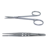 Kit C Pinça Anatônica Dissecção 14cm+ Tesoura Iris Reta 12cm