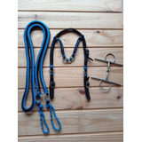 Kit Cabeçada E Rédea Azul + Bridão Caneta Agulha Inox