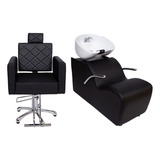 Kit Cabeleireiro 1 Lavatório + 1 Cadeira Reclinável Luxo Cor Preto Factor