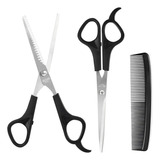 Kit Cabeleireiro Com 2 Tesouras 1 Pente Barbearia Barbeiro Cor Preto