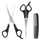 Kit Cabelereiro Tesoura Reta Dentada Pente Barbeiro Barba