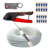 Kit Cabo Coaxial 95% 200 Metros Com 20 Conector Rg6 Alicate 
