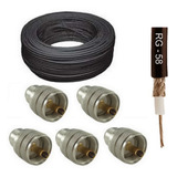 Kit Cabo Coaxial Rg58 Rolo 100m E 5 Conector Uhf Macho Reto