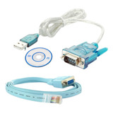 Kit Cabo Console Db9 X Rj45 + Cabo Serial Rs232 Db9 X Usb Cor Azul-celeste