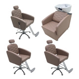 Kit Cadeira Para Salão 2 Fixa+1 Reclinável Pp + 1 Lavatório 