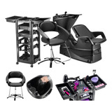 Kit Cadeira Salão Beleza + Lavatório + Carrinho Auxiliar