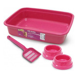 Kit Caixa De Areia P/ Gatos Comedouro E Pá Higienica 4 Pçs