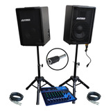 Kit Caixa Som Ativa Passiva Datrel 10p 400w Rms Tripé Mesa