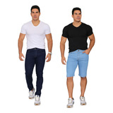 Kit Calça Bermuda Masculina Clara E Escura Slim
