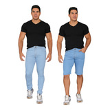 Kit Calça E Bermuda Escura E Clara Slim Masculino