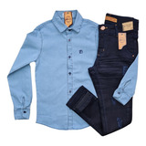 Kit Calça Jeans Infantil Masculina Menino + Camisa Jeans