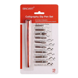 Kit Caligrafia Sinoart Dip Pen Set 9 Penas + Cabo De Madeira