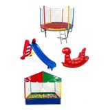Kit Cama Elástica, Escorregador, Gangorra, Piscina Bolinhas