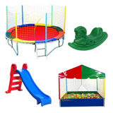 Kit Cama Elástica, Escorregador, Gangorra, Piscina Bolinhas