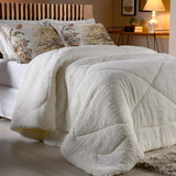 Kit Cama Posta Queen Jogo Lençol 400 Fios + Coberdrom Sherpa
