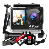 Kit Câmera De Ação Sport 4k 16mp 32gb + Microfone + Baterias
