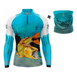Kit Camisa + Buff De Pesca Masculino Fator Uv50+ Sk10dourado