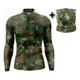 Kit Camisa + Buff De Pesca Masculino Fator Uv50+ Sk22 Verde