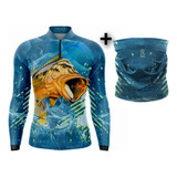 Kit Camisa + Buff De Pesca Masculino Fator Uv50+ Sk25tucuna