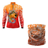 Kit Camisa + Buff De Pesca Masculino Fator Uv50+ Sk26laranja
