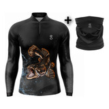 Kit Camisa + Buff De Pesca Masculino Fator Uv50+ Sk33traira