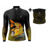 Kit Camisa + Buff De Pesca Masculino Fator Uv50+ Sk34dourado