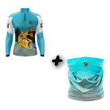 Kit Camisa Camiseta Pesca + Buff Proteção Solar Uv50+ Sk10d