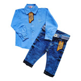 Kit Camisa Jeans Bebe + Calça Jeans Culote Elastano 1 2 3