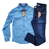 Kit Camisa Jeans + Calça Jeans Masculina Infantil Menino 