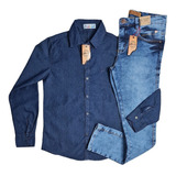 Kit Camisa Jeans + Calça Jeans Masculina Infantil Menino 