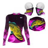 Kit Camiseta + Buff Combo Proteção Solar Pesca Camisa 50 Uv