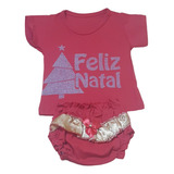 Kit Camiseta + Calcinha Para Bebê Roupinha De Bebê De Natal