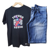 Kit Camiseta Estampada Bermuda Jeans Masculina Premium 