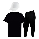 Kit Camiseta Lisa Algodão Calça Moletom Boné Aba Curva Homem